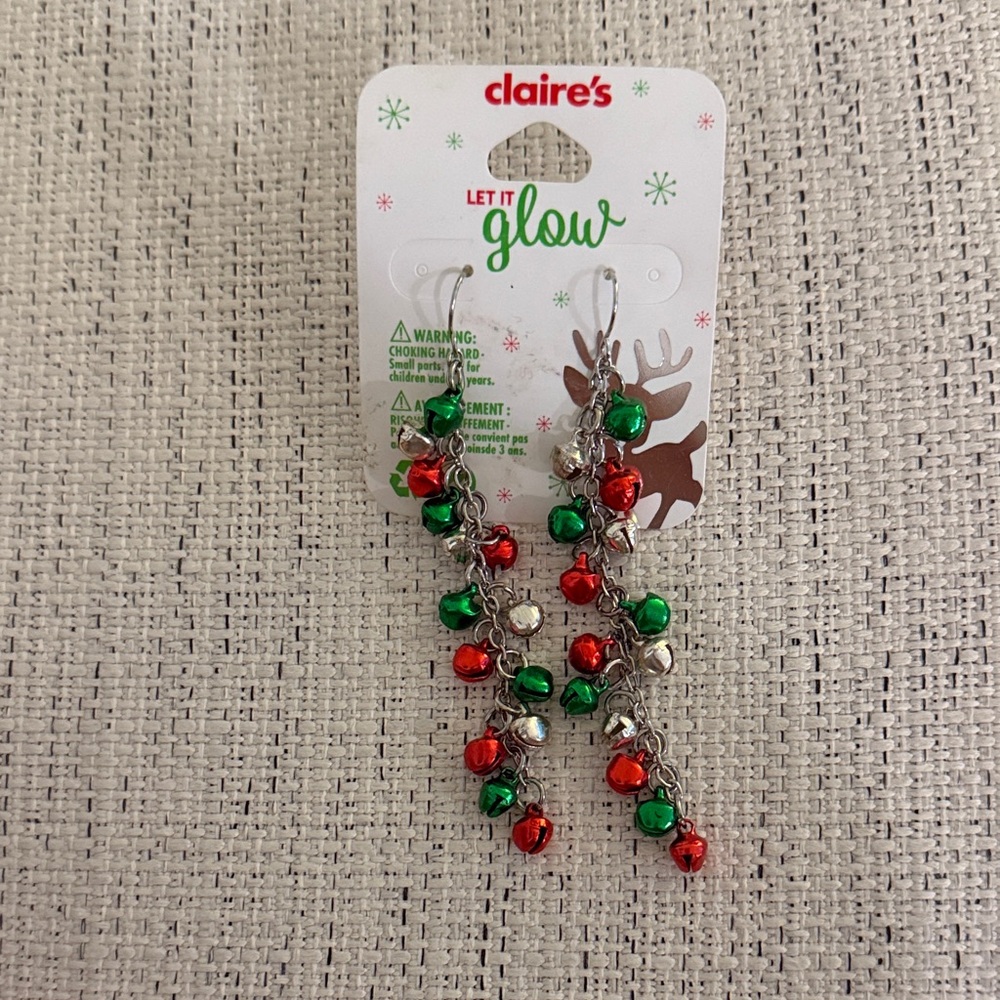 Claire's Holiday Jingle Bell Earrings - Red, Green, Silver